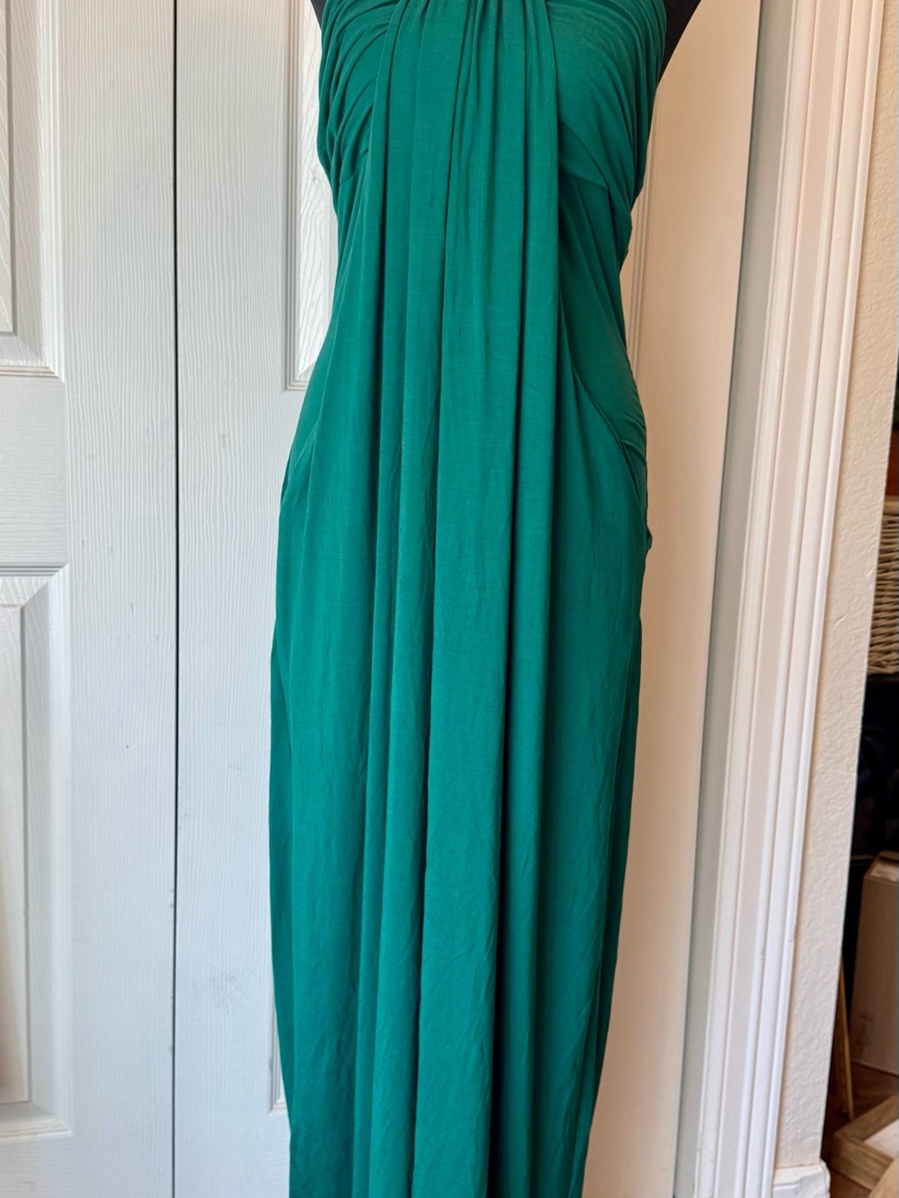 HALARA Emerald Green Maxi Dress with Draped Front